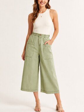 Free People Hard Rain Gaucho Capri Pants Pleated Wide-Leg Cotton M-8 289174